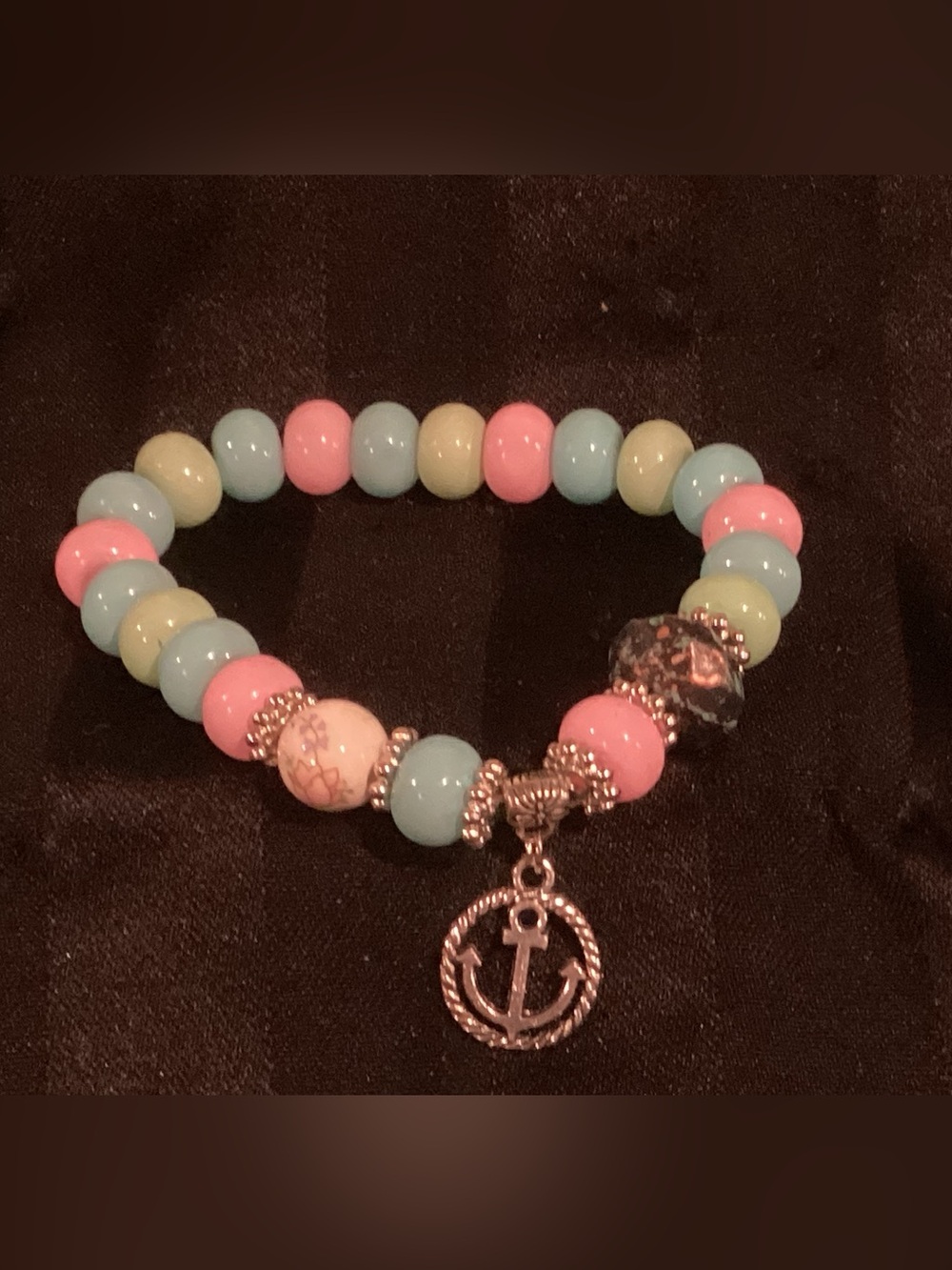 Pastel Beaded Bracelet with Anchor Charm